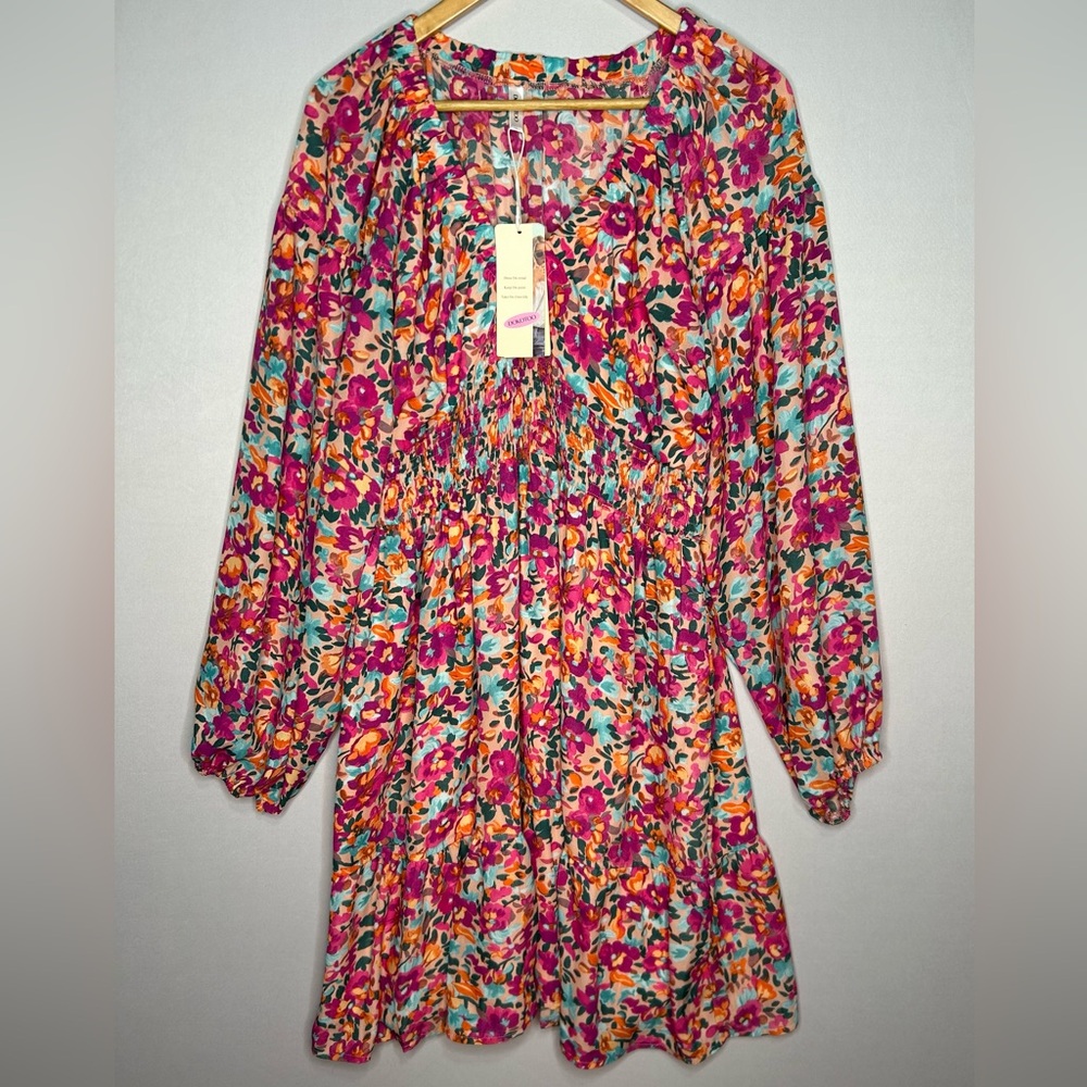 Vibrant Floral Long Sleeve Dress NWT